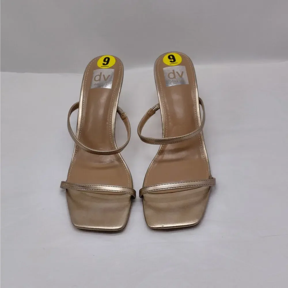 Dolce Vita Womens Sandals Size 9 Gold Metallic Heels Square Toe Wedding Party